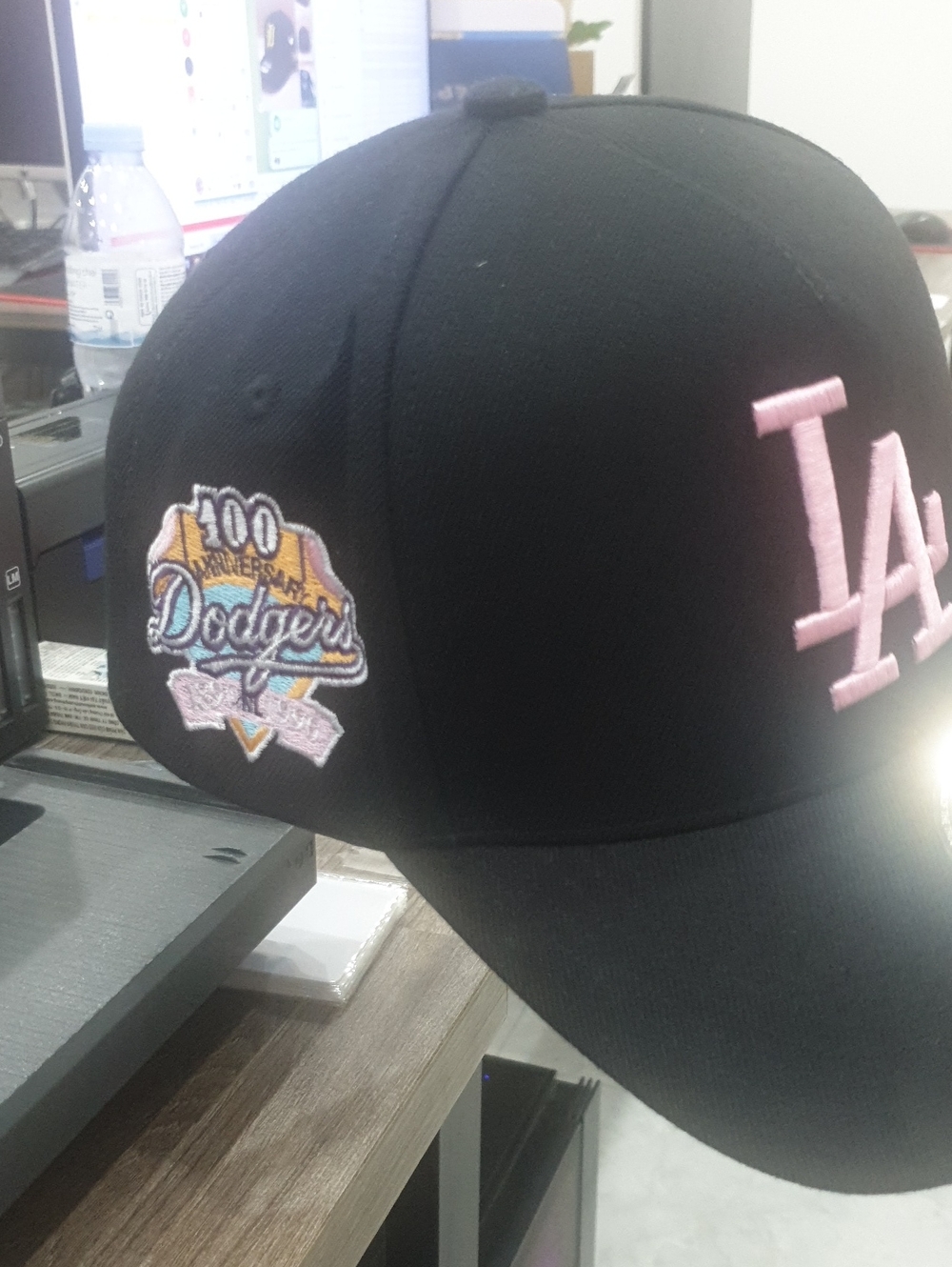LA Dodgers Black Cap with Pink Logo and Multicolor Patch